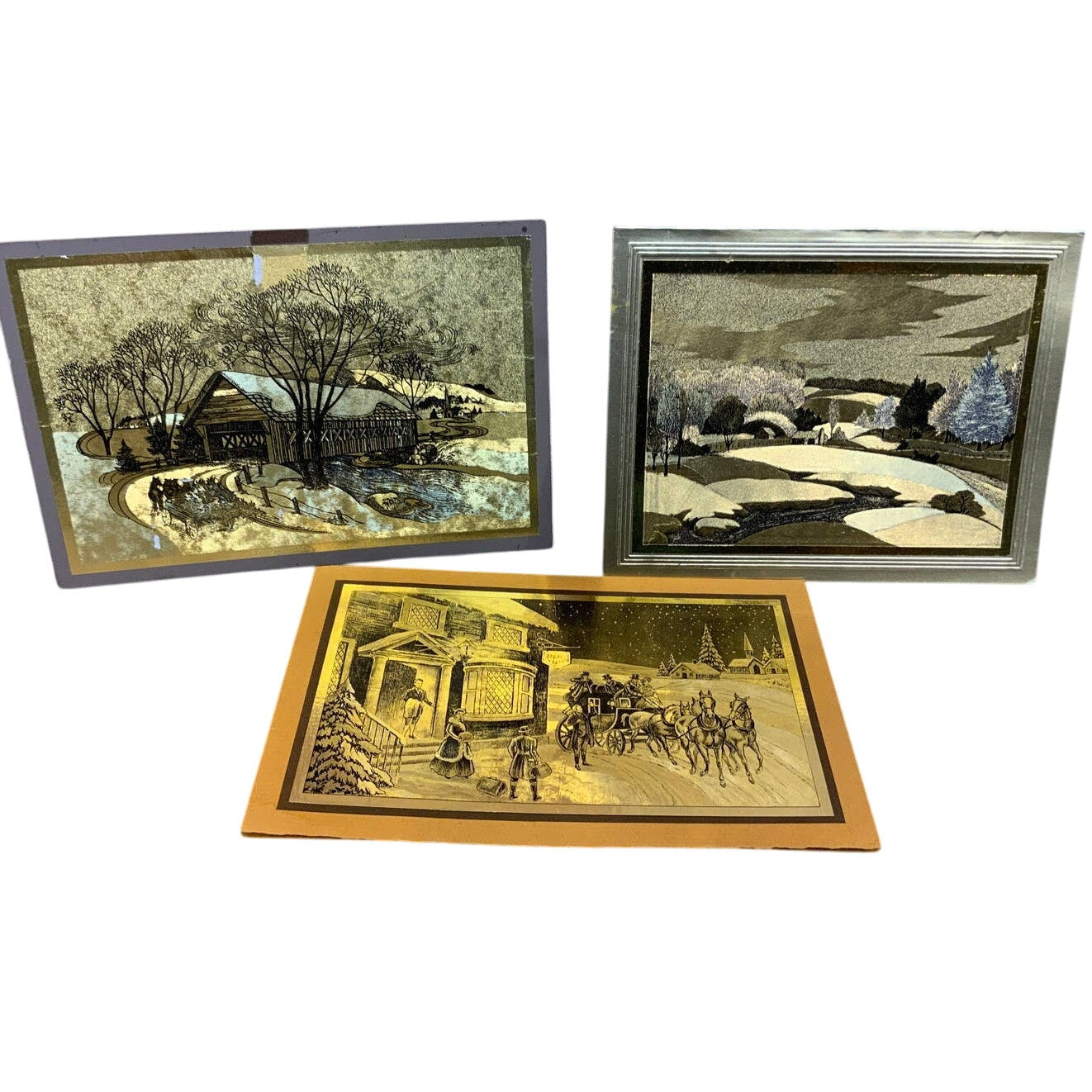 Vintage Gold Etch Christmas Holiday Company Greeting Cards Moynahan Bronze Co