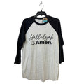New Hand Printed Mens Medium Hallelujah & Amen Black Gray 3/4 Sleeve Tee Shirt