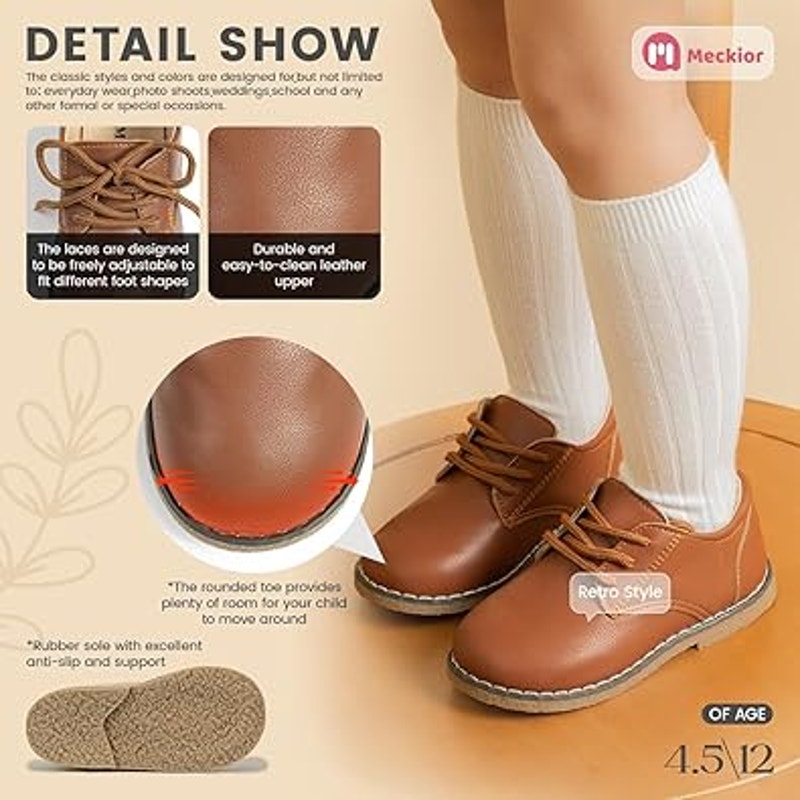 New Meckior Toddler Boys Size 6 Brown Lace Up Faux Leather Oxford Dress Shoes