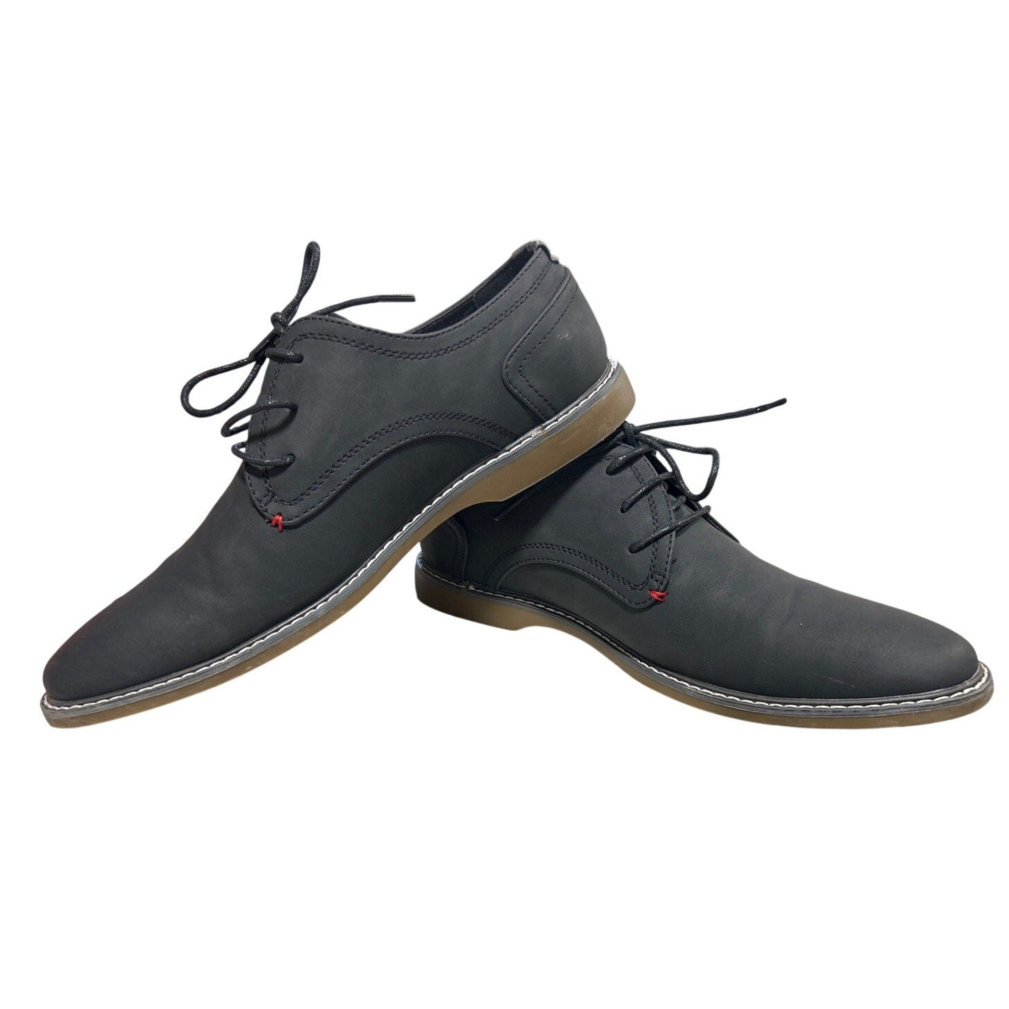 Jousen Mens 9.5 Black Faux Leather Lace Up Oxford Business Casual Dress Shoes