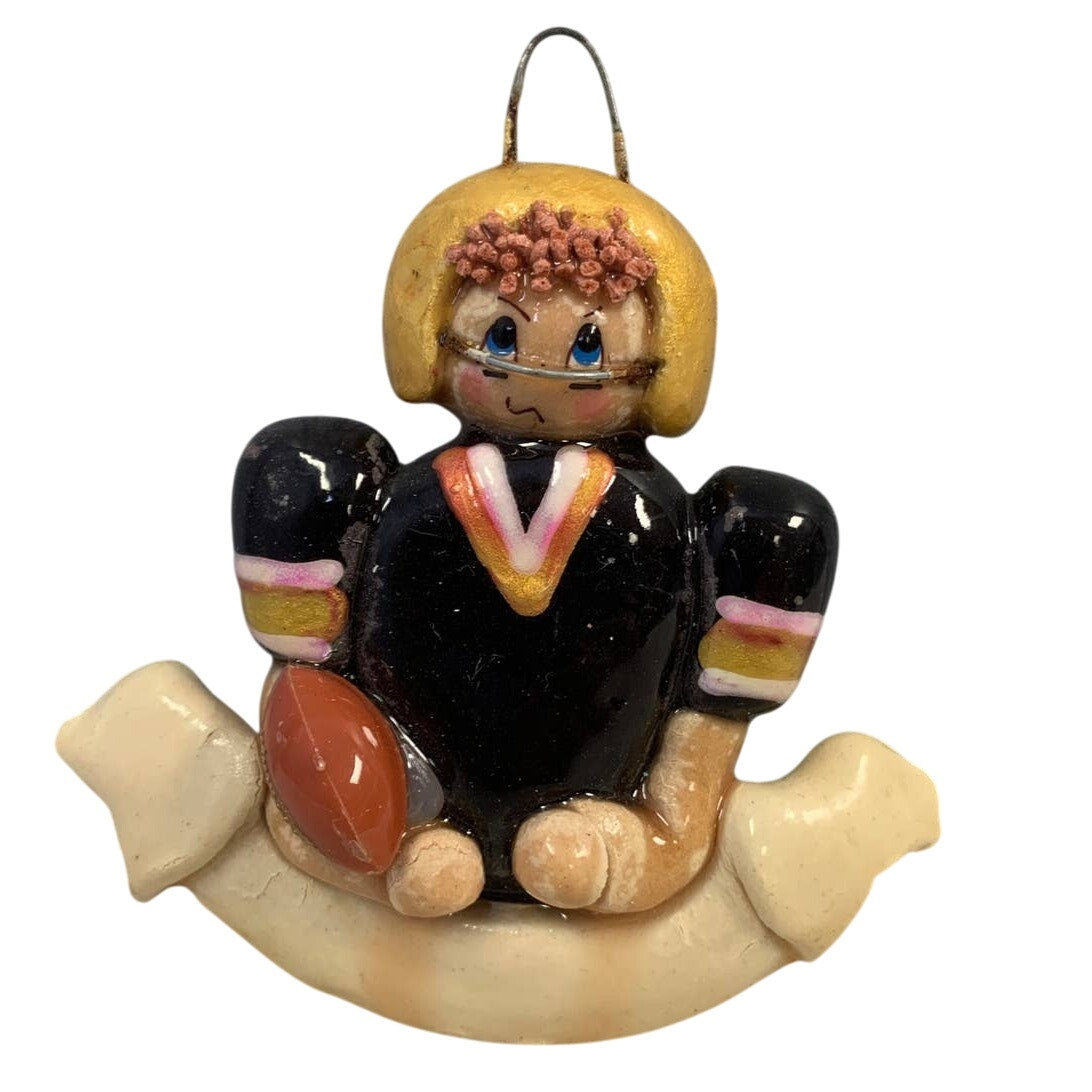 Vintage Handmade Hand Painted Football Player Baked Dough Christmas Ornament