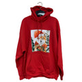 New Hand Printed Womens Large Christmas Santa Dog Long Sleeve Hoodie Sweatshirt