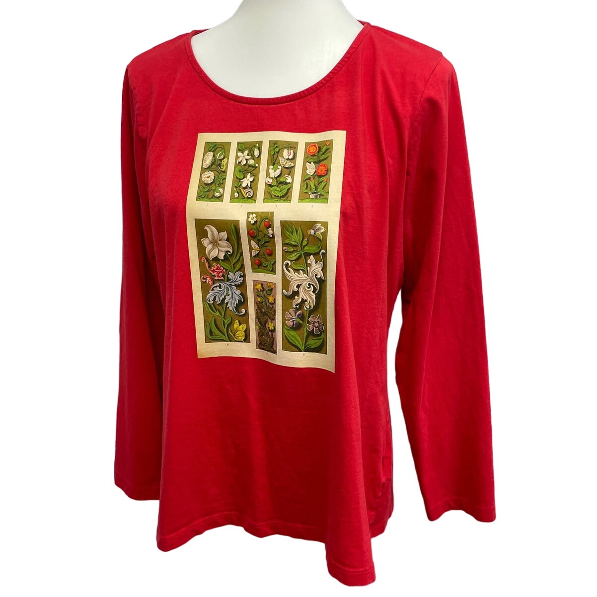 Hand Printed Upcycled Medium Vintage Book Page Flower Butterfly Bee Tee Shirt