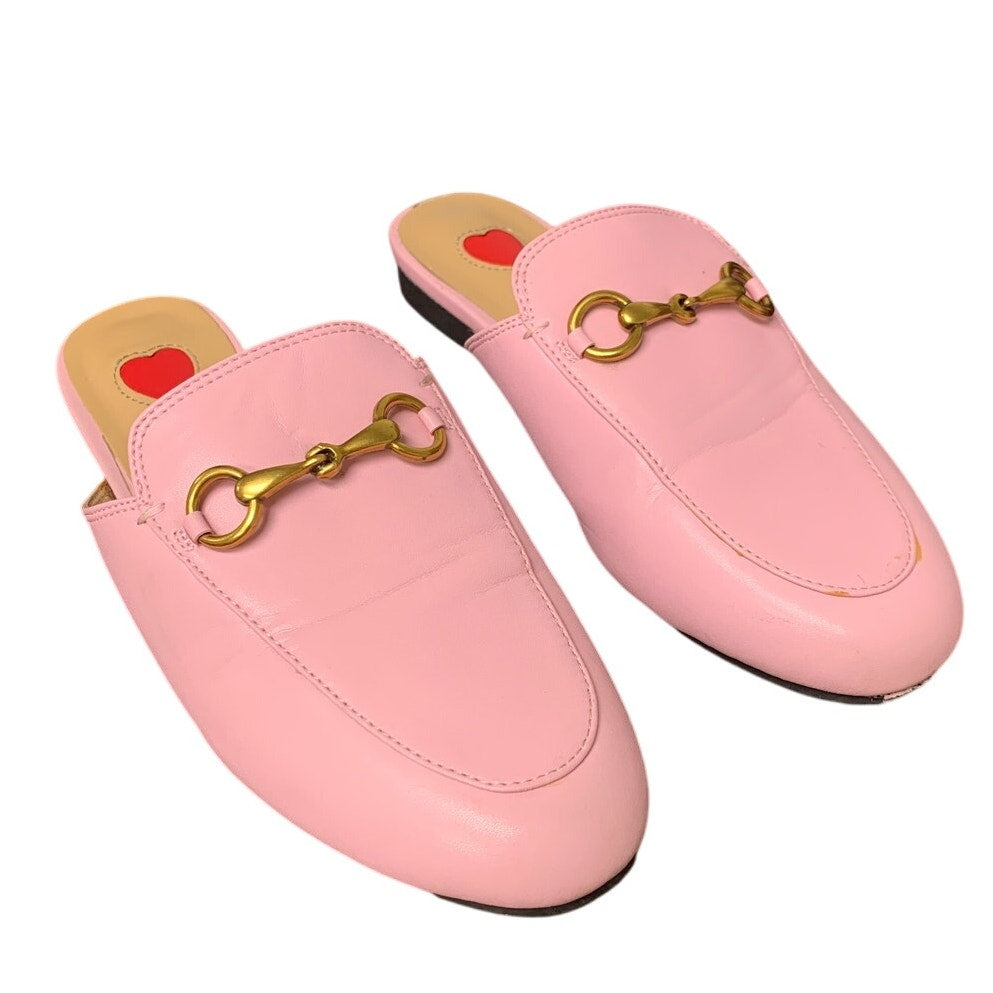 Vertundy Womens Size 5.5 Pink Faux Leather Slide On Mule Loafer Flats Shoes