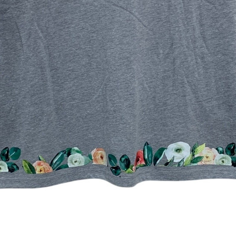 New Hand Printed XXL Heathered Gray Floral Wrap Around Short Sleeve Tee Shirt