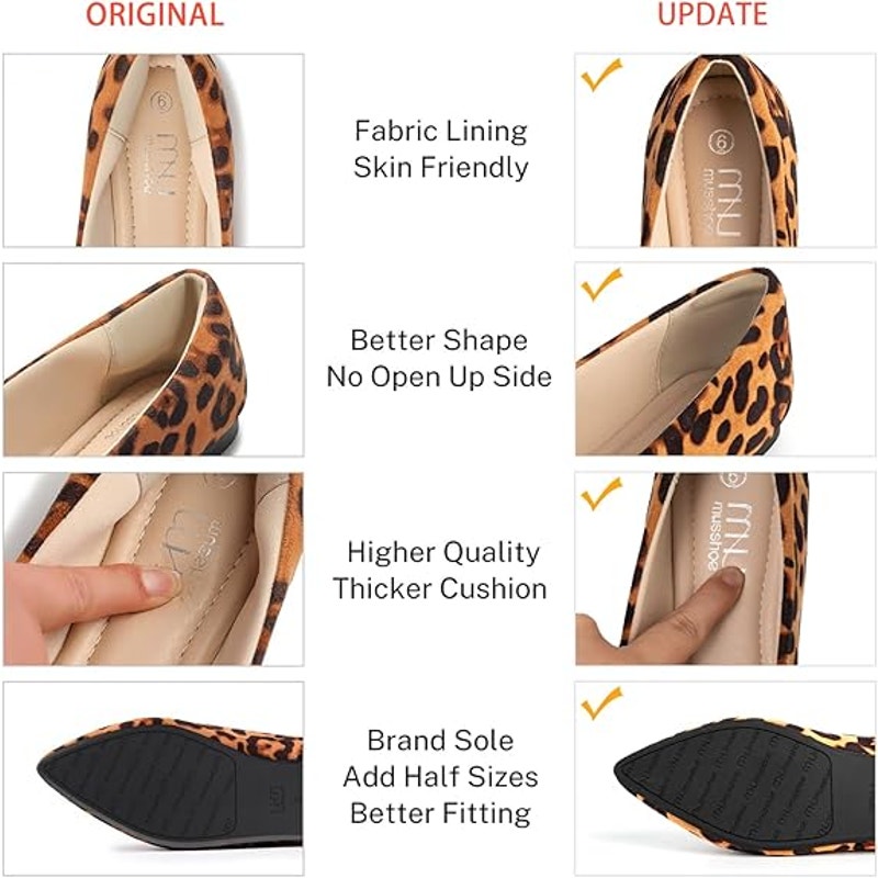 New Musshoe Womens Size 10 Brown Leopard Spot Pointy Toe Slide On Flat Shoes