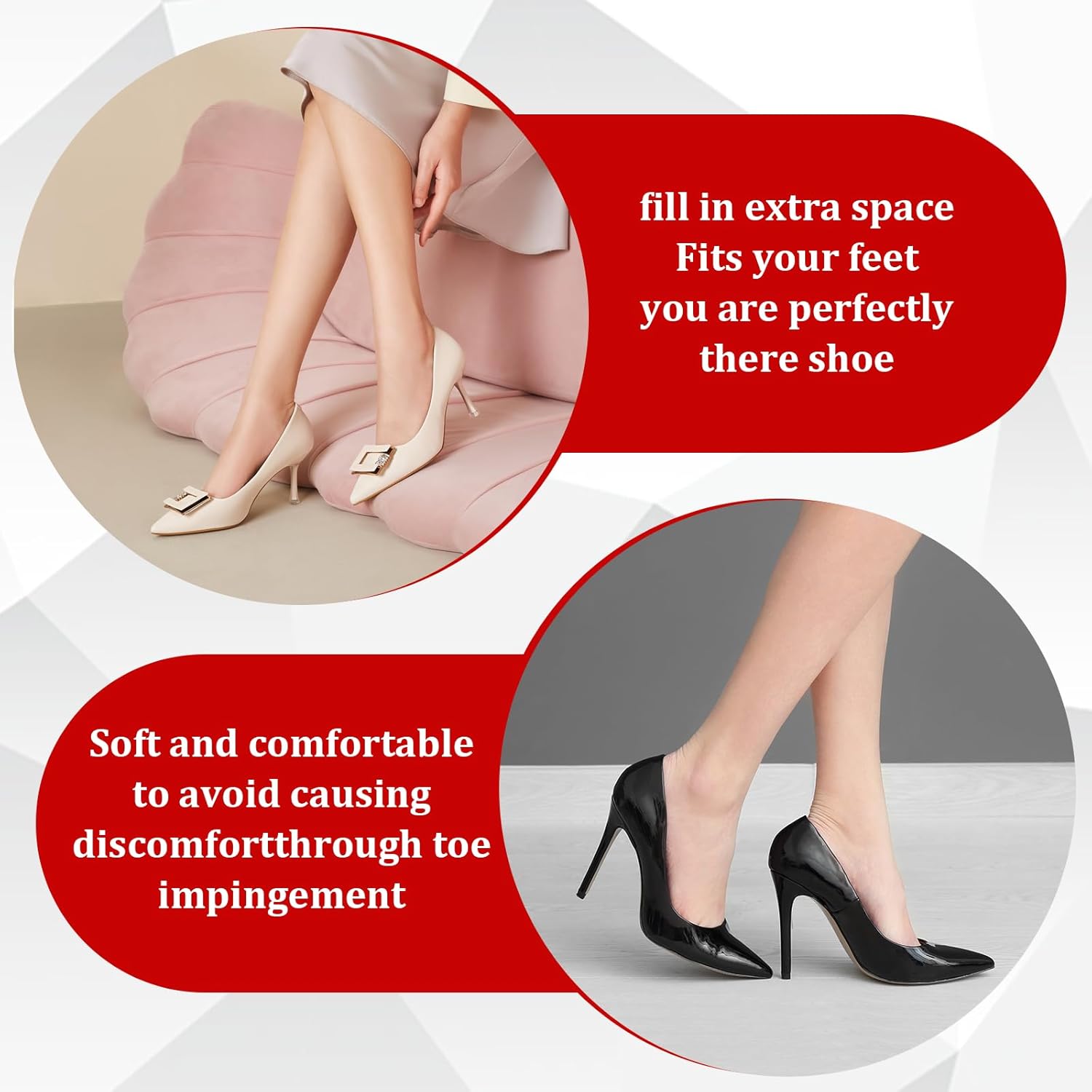 New Teaaha Black Womens Shoe Insert PU Cushion Pads for Loose Shoes - 4 Pieces