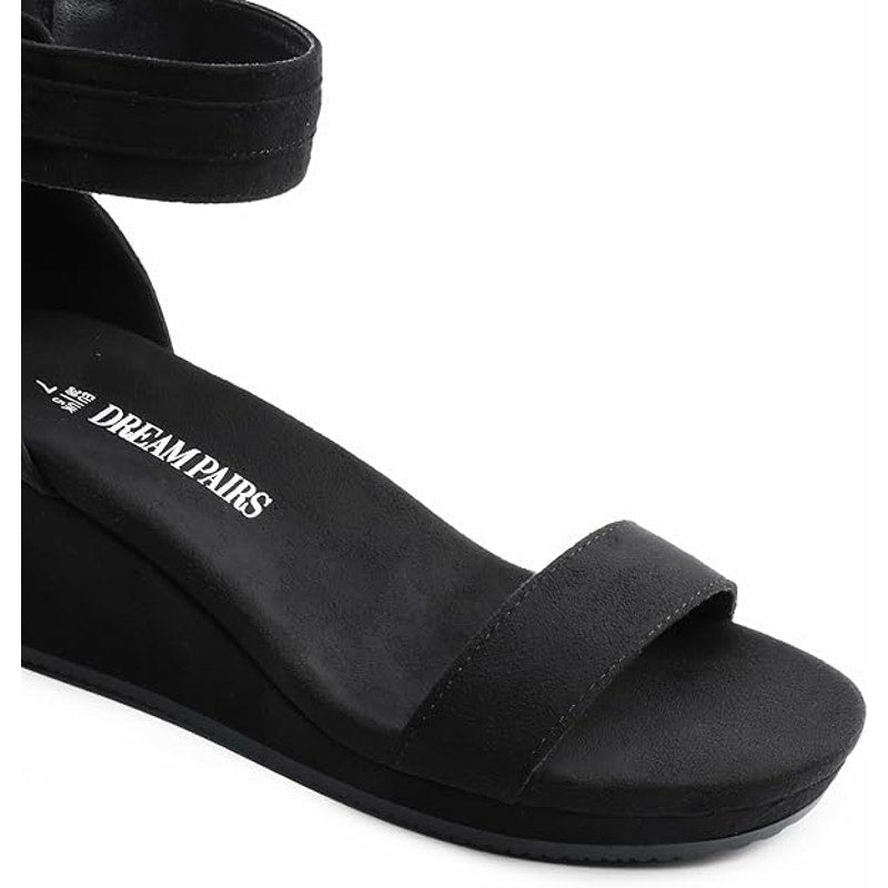 Dream Pairs Womens Size 10 Black 2.5" Wedge Sandal Open Toe Ankle Strap Shoes