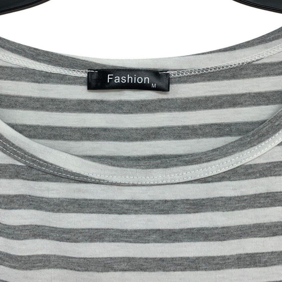 Fashion Womens Medium Striped Short Sleeve Tie Belt Tee Shirt Dress w Pockets