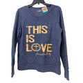 Upcycled Hand Printed Womens Large This is Love John 19:30 Blue Sweatshirt
