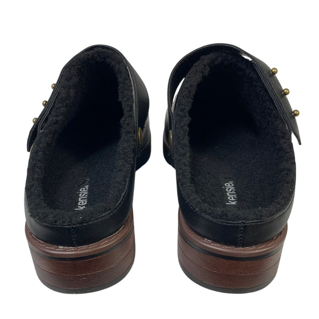 Kensie Womens Size 7 Black 1.5" Heels Clog Fuzzy Lined Slip On Round Toe Shoes