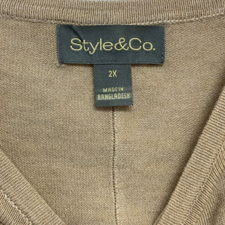 NWT New Style & Co Womens 2X Heathered Long Sleeve Scoop Neck Knit Sweater