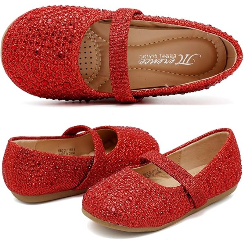 Cior Little Girls Size 13 Red Rhinestone Mary Janes Ballerina Flats Shoes