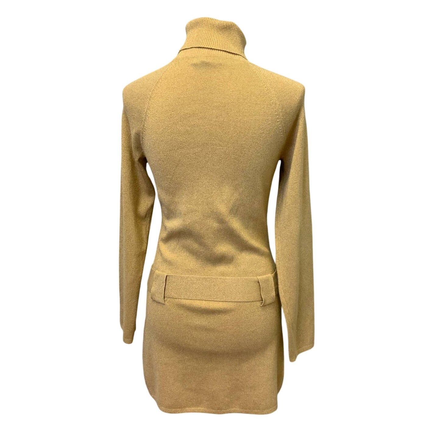 New NWT INC Large Gold Metallic Long Sleeve Turtleneck Low Belt Sweater Dress