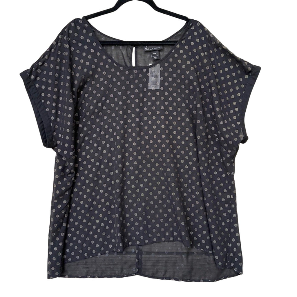 NWT New Lane Bryant Womens 22/24 Black Polka Dot Short Sleeve Sheer Blouse