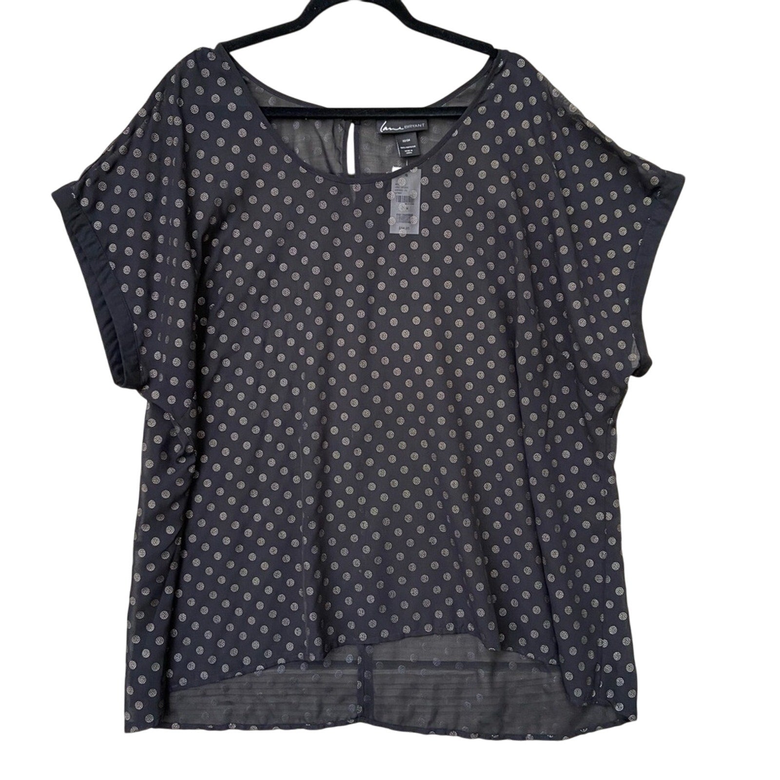 NWT New Lane Bryant Womens 22/24 Black Polka Dot Short Sleeve Sheer Blouse