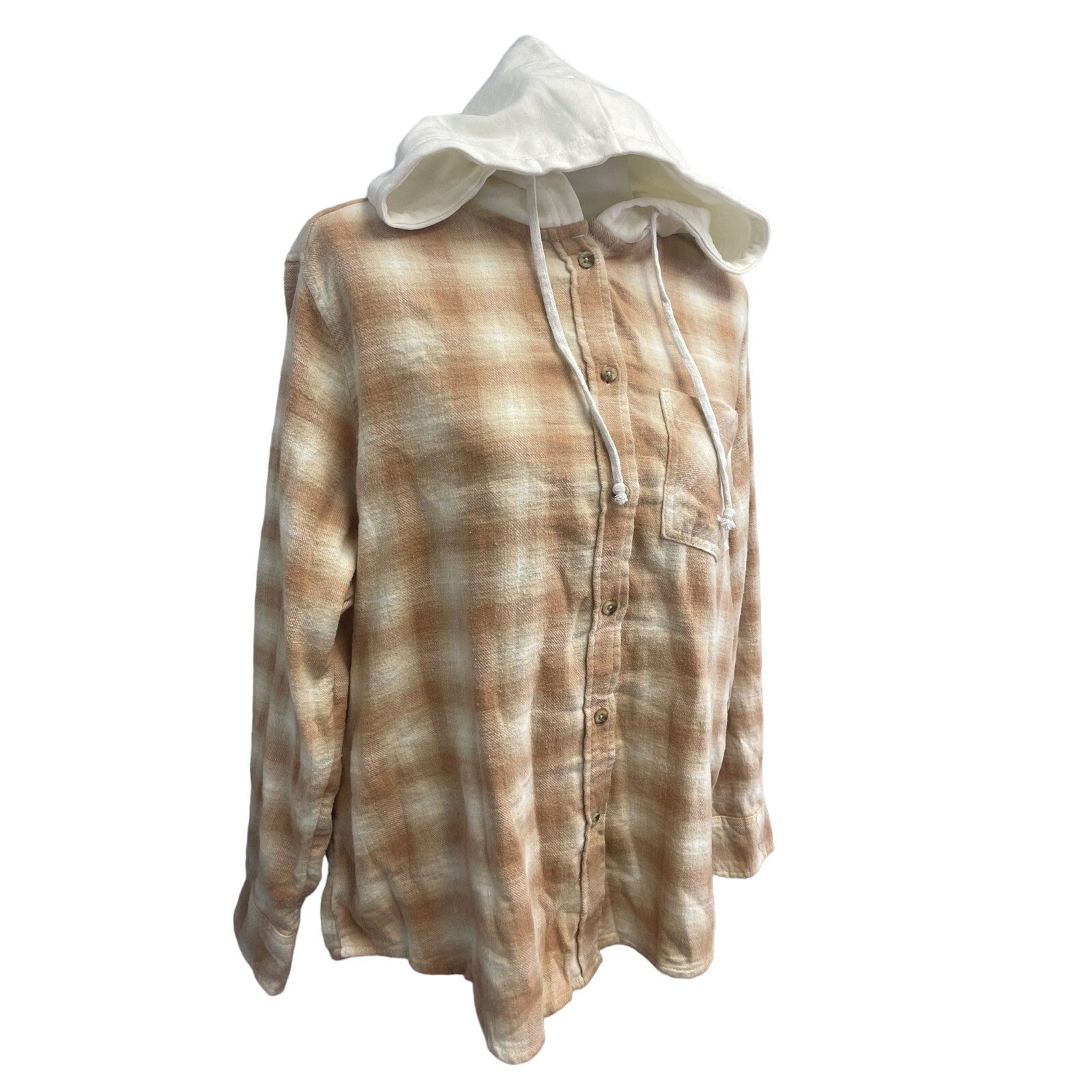 New Time and Tru Womens Small Long Sleeve Plaid Flannel Cotton Blend Hoodie