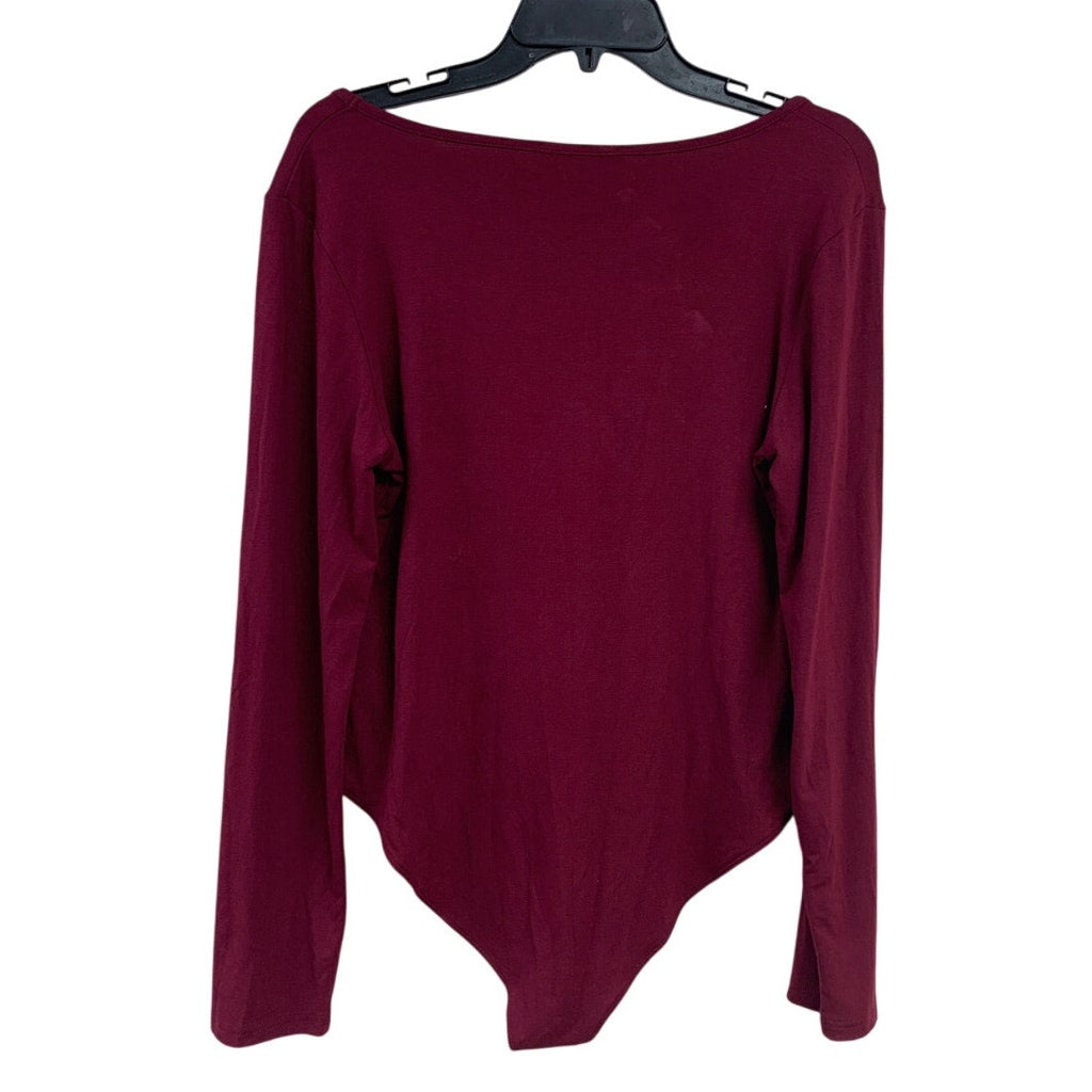 NWT Mangopop Womens XXL Maroon V Neck Long Sleeve Snap Closure Bodysuit
