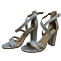 Idifu Womens Size 7.5 Silver Glitter 4" Heels Open Round Toe Ankle Strap Shoes