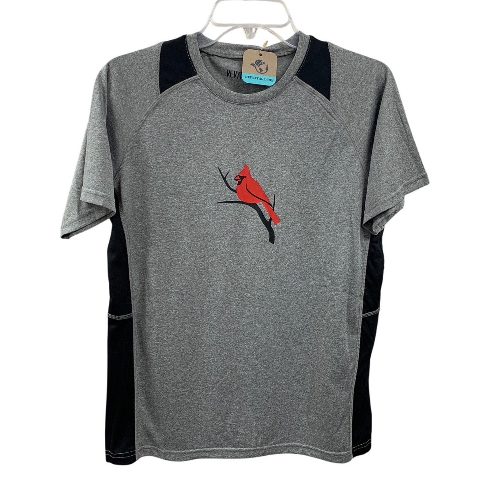 New Hand Printed Youth Boys Large Red Cardinal Bird Short Sleeve Sport Tee Shirt