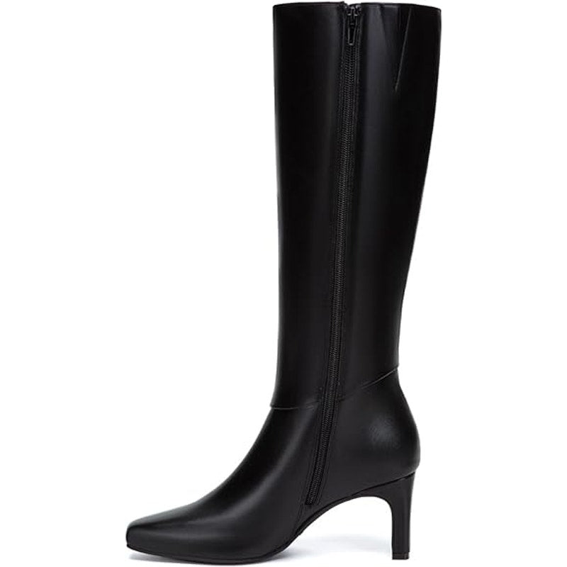Athlefit Womens Size 8 Black Faux Leather 3" Block Heel Knee High Side Zip Boots