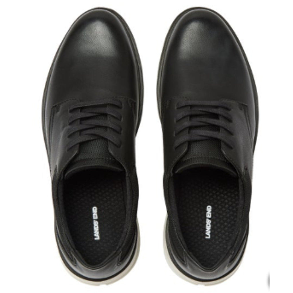 New In Box Lands End Mens Size 10 Black Faux Leather Lace Up Sport Oxford Shoes