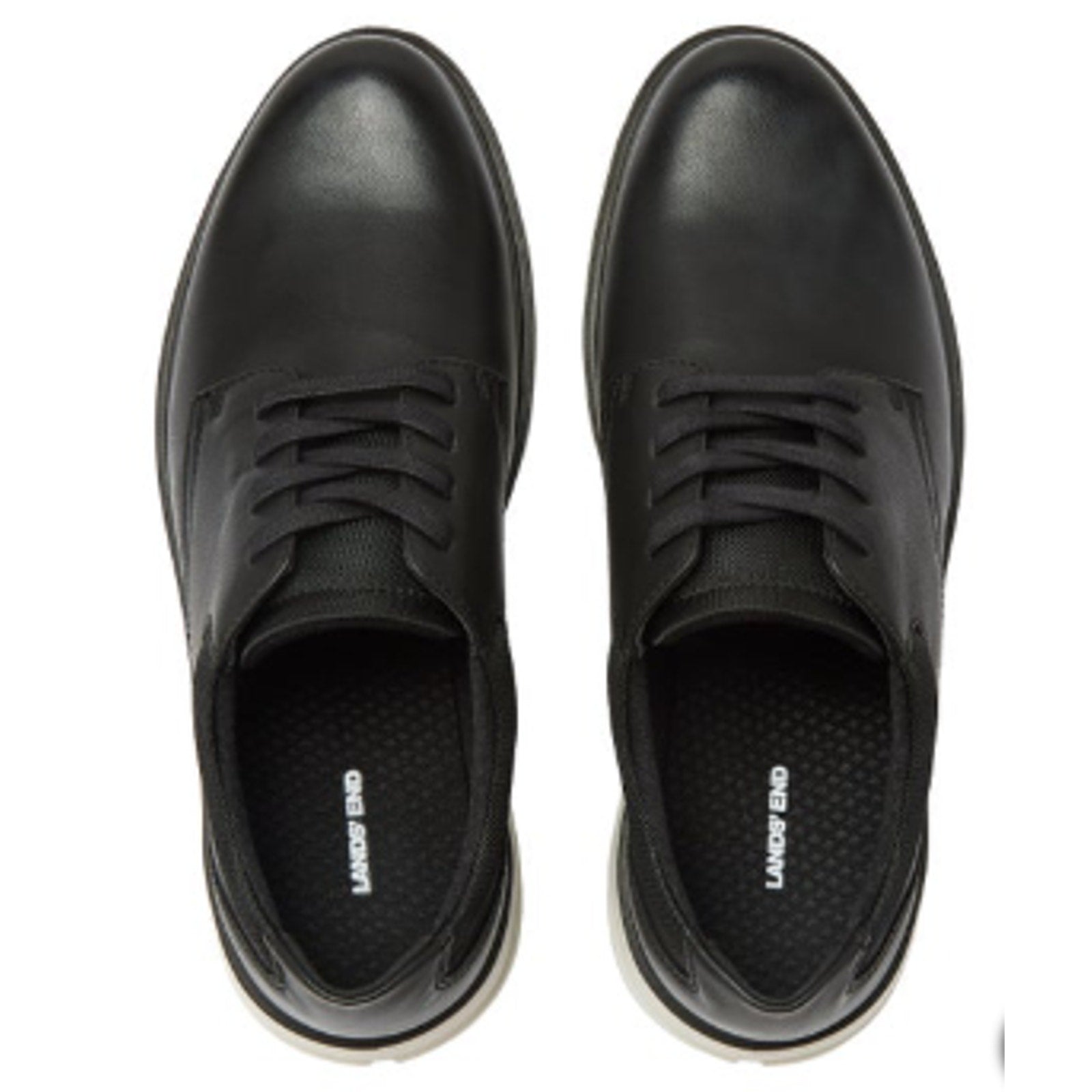 New In Box Lands End Mens Size 10 Black Faux Leather Lace Up Sport Oxford Shoes