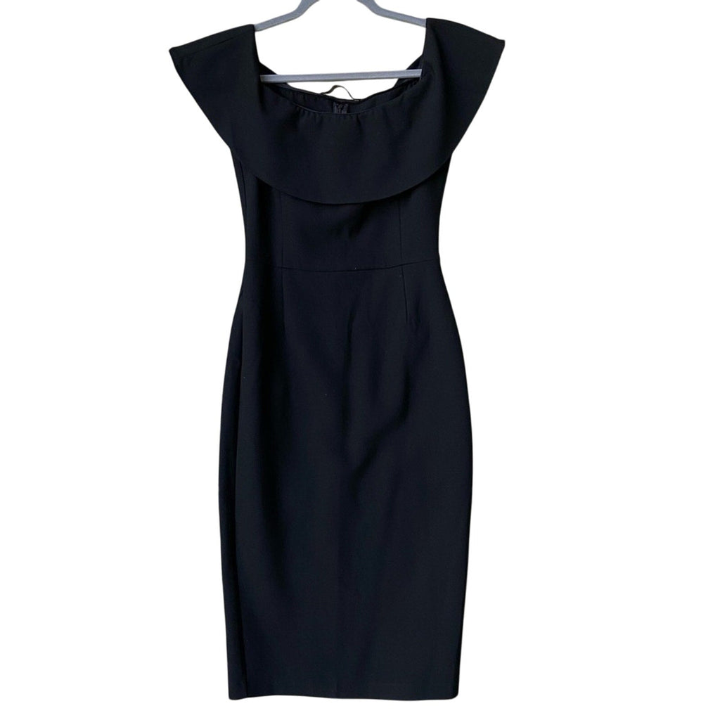 Zara Basic Womens Small Black 100% Polyester LBD Midi Off Shoulder Bodycon Dress