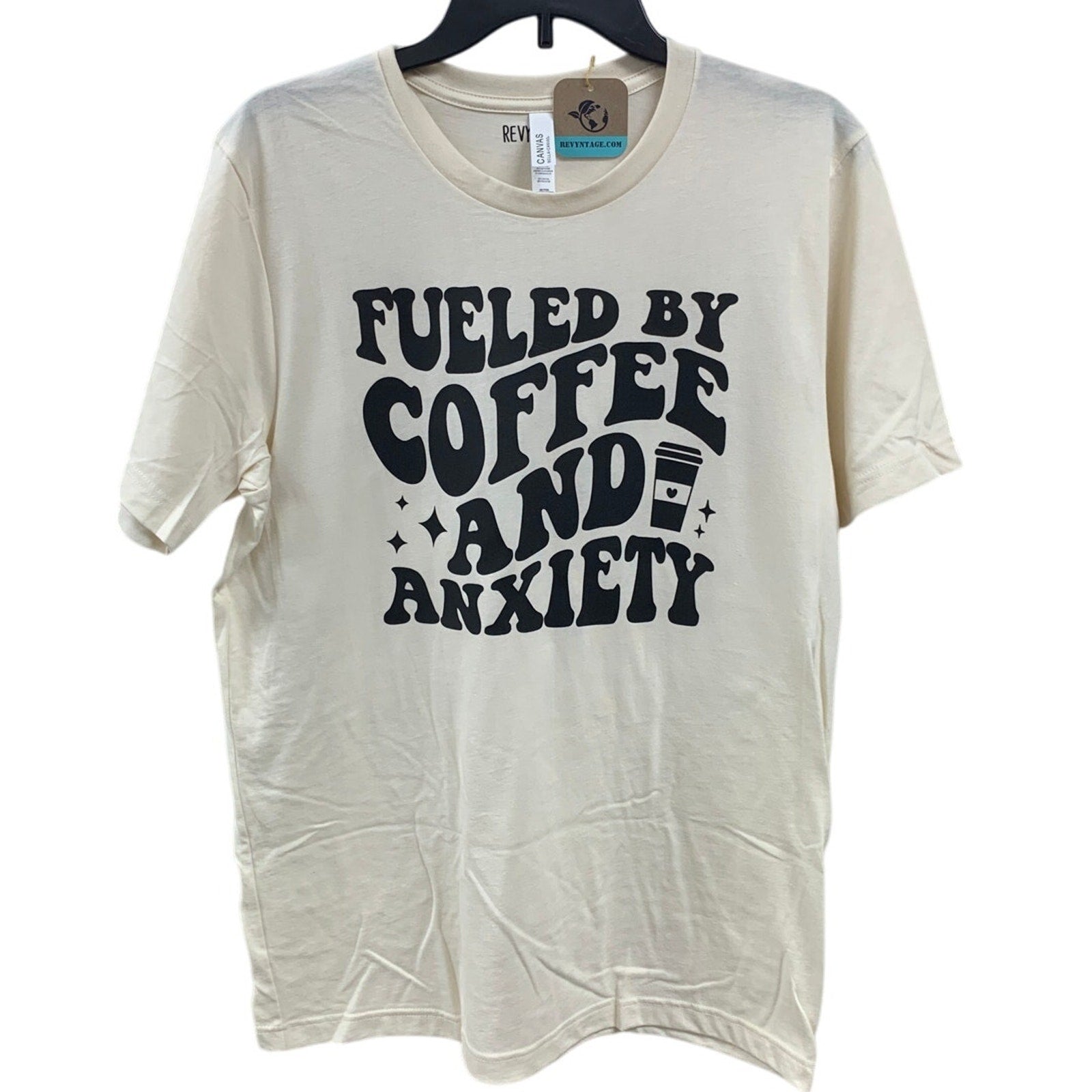 New Hand Printed Womens 4XL Fueled By Coffee And Anxiety Short Sleeve Tee Shirt
