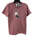 New Hand Printed Womens XS Rose Pink Woodland Owl Bird Short Sleeve Tee Shirt
