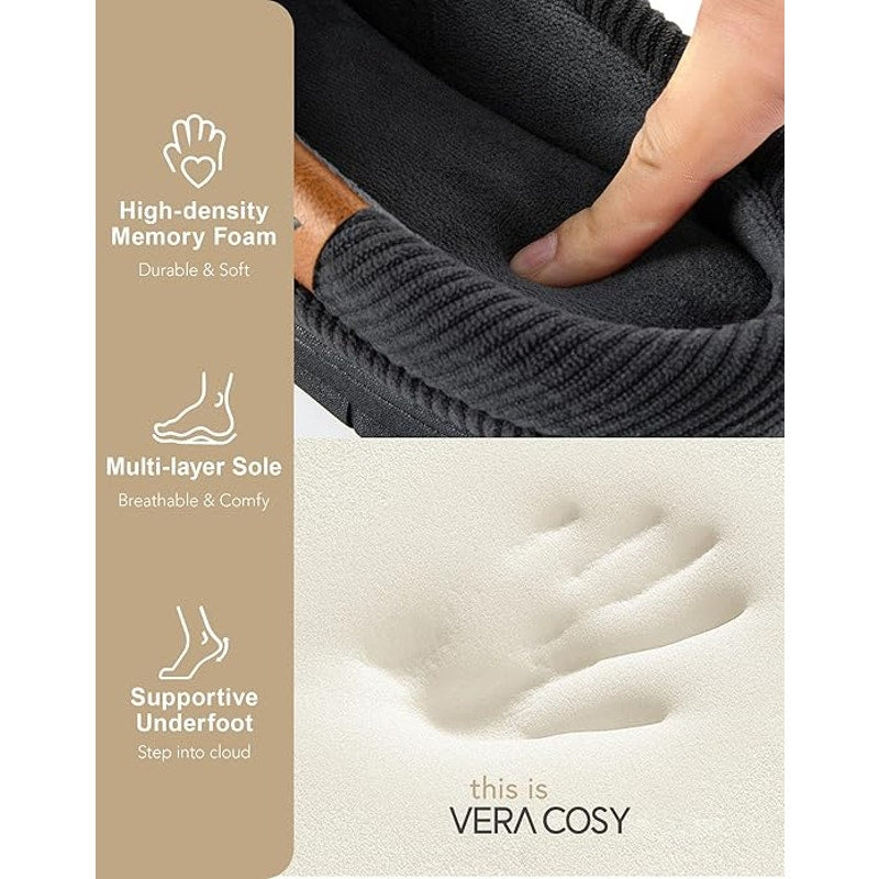 VeraCosy Mens Size 11/12 Gray Corduroy Moccasin Memory Foam House Slippers
