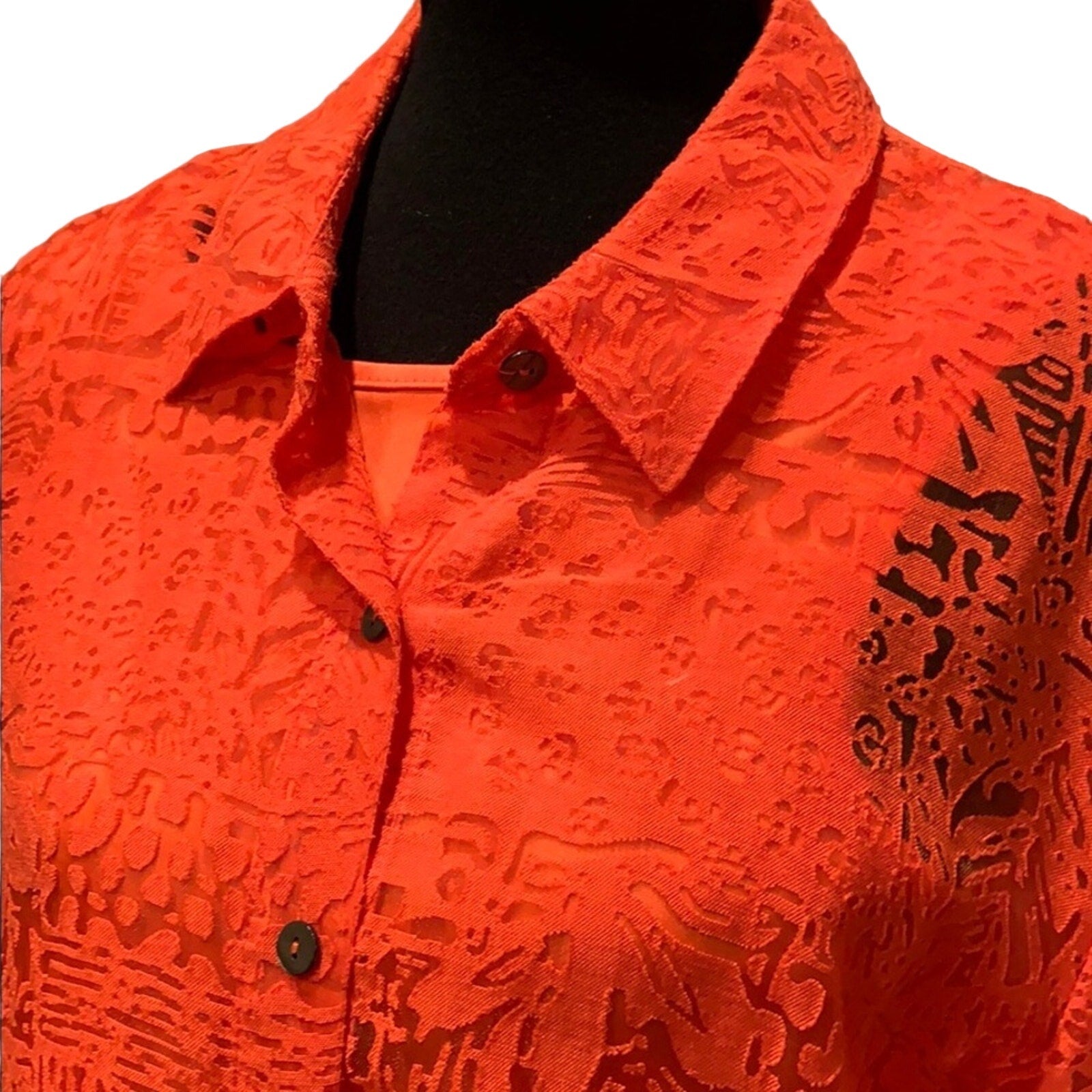 White Stag XL 2 Piece Orange Tank Top Layer w Lacy Overlay Button Down Blouse