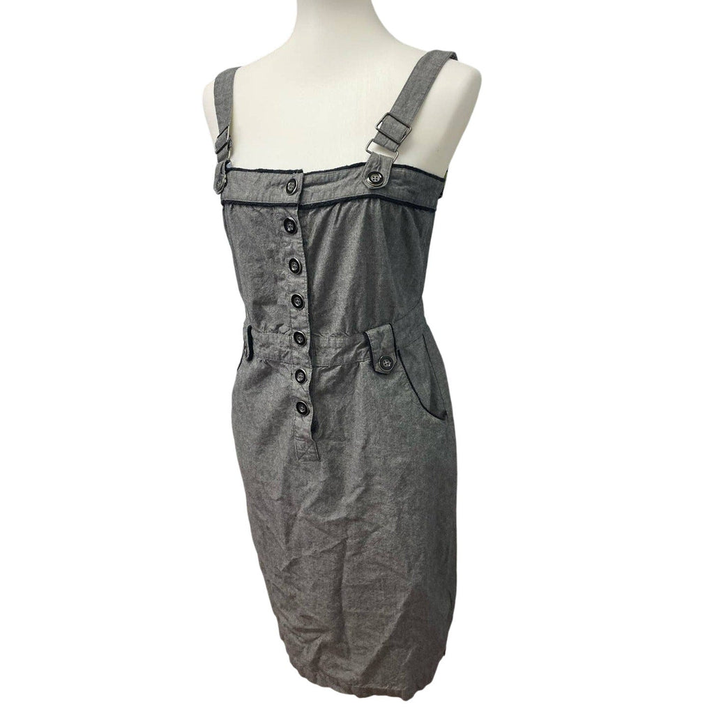 Gentle Fawn Medium Strappy Button Front Pin Up Midi Body Con Dress w Pockets