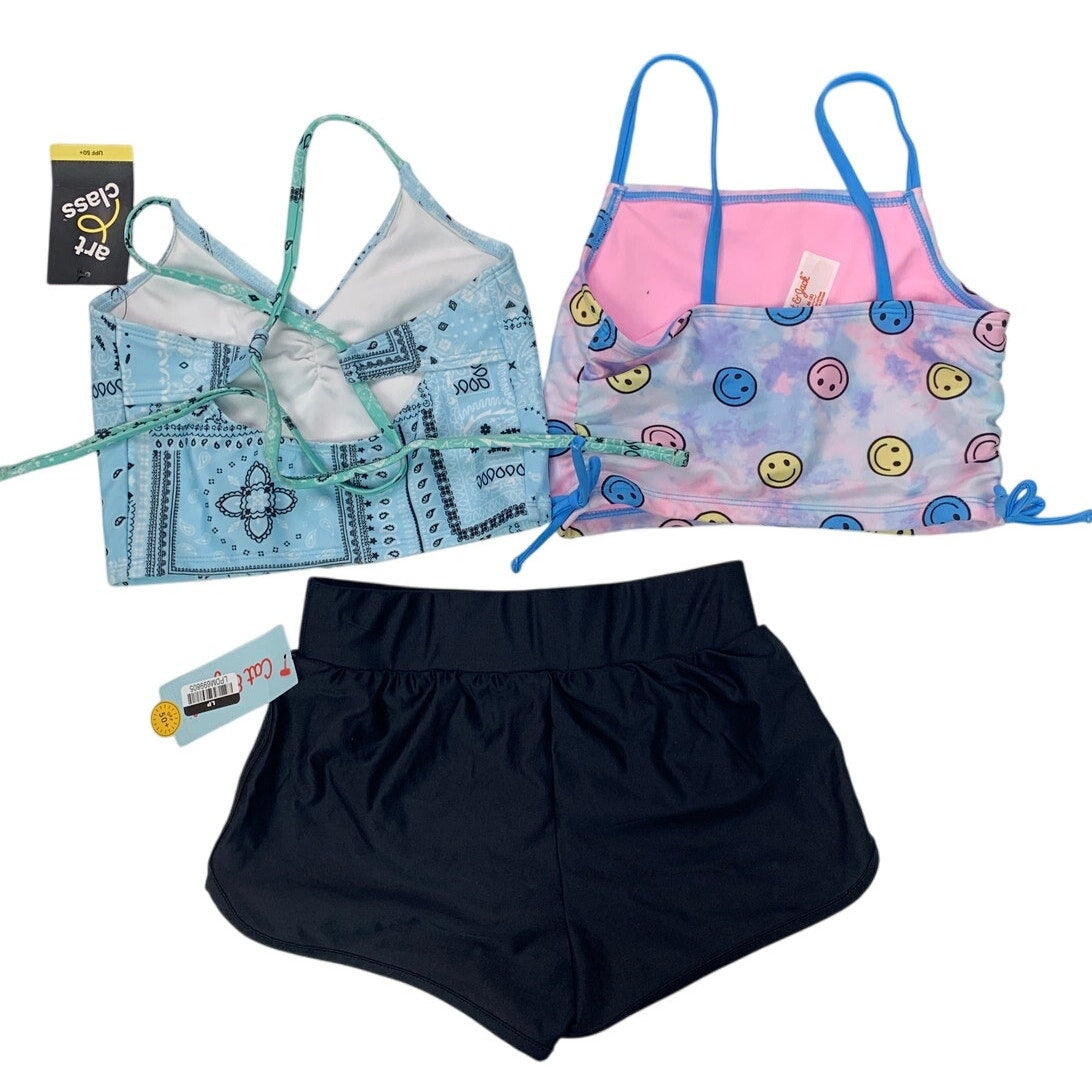 Lot of 3 New Cat & Jack Art Class Girls Medium Smiley Face Bikini Top Swim Short