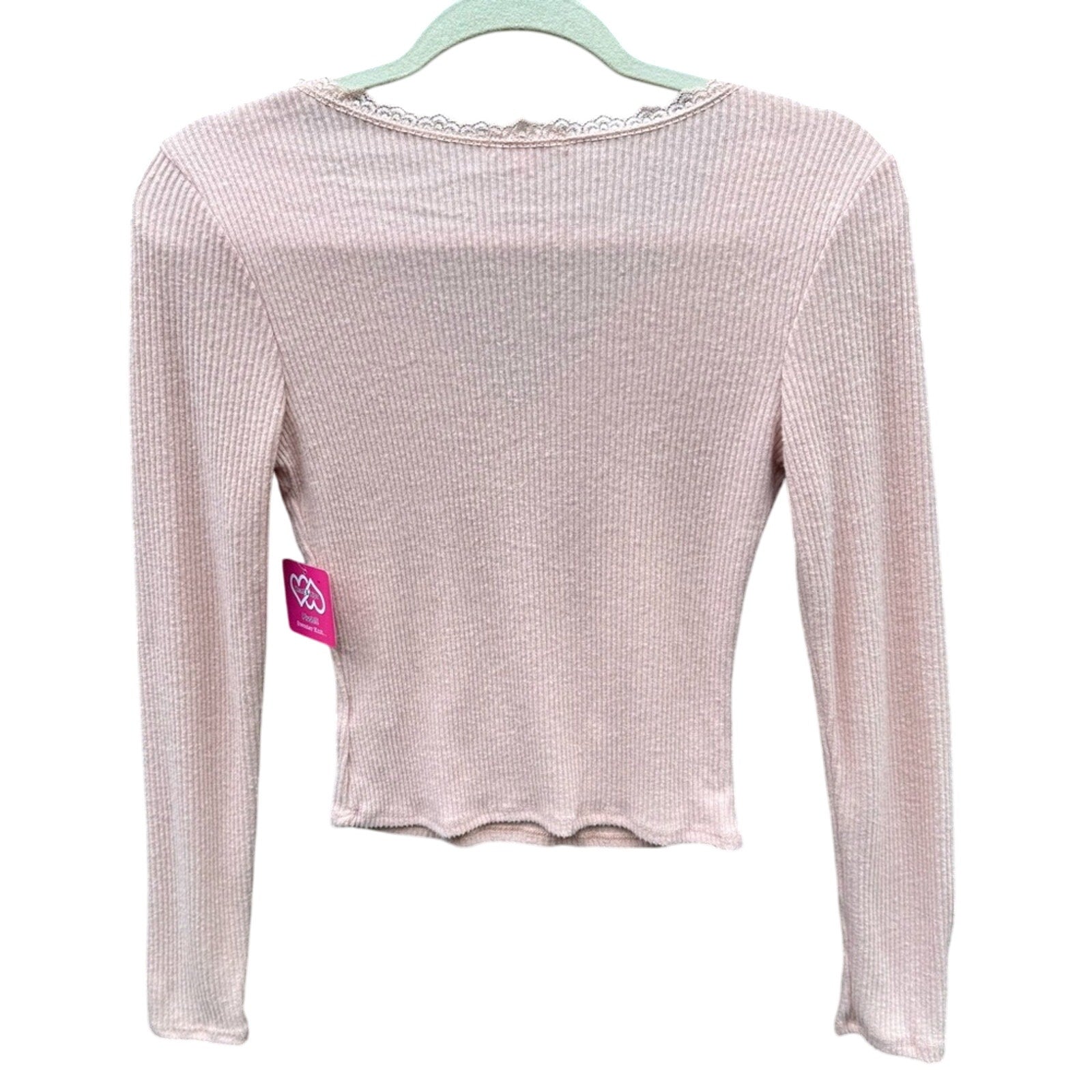 NWT New Heart & Hips Juniors Small Ribbed Lace Trim Long Sleeve V Neck Top
