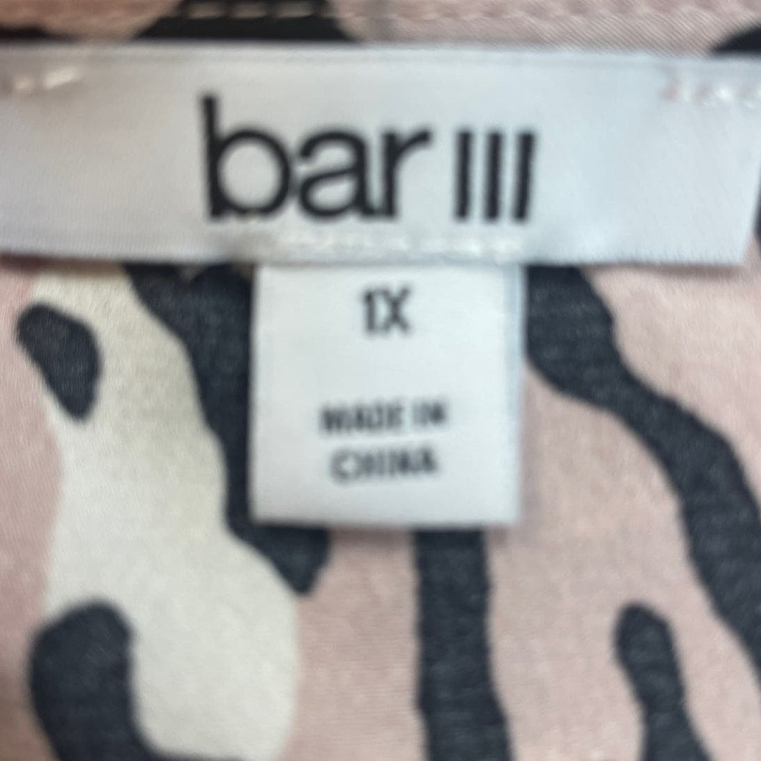 New Bar III Womens 1X Long Sleeve Polyester Leopard Spot V-Neck Flowy Blouse