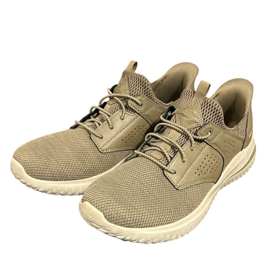 Skechers Mens Size 9 Taupe Tan Mesh Hands Free Swift Fit Step In Shoes w Box
