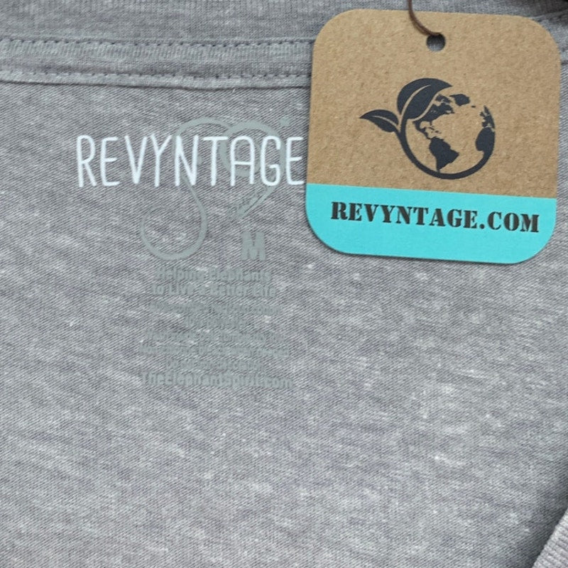 New Hand Printed Medium Heathered Gray Floral Wrap Around Short Sleeve Tee Shirt