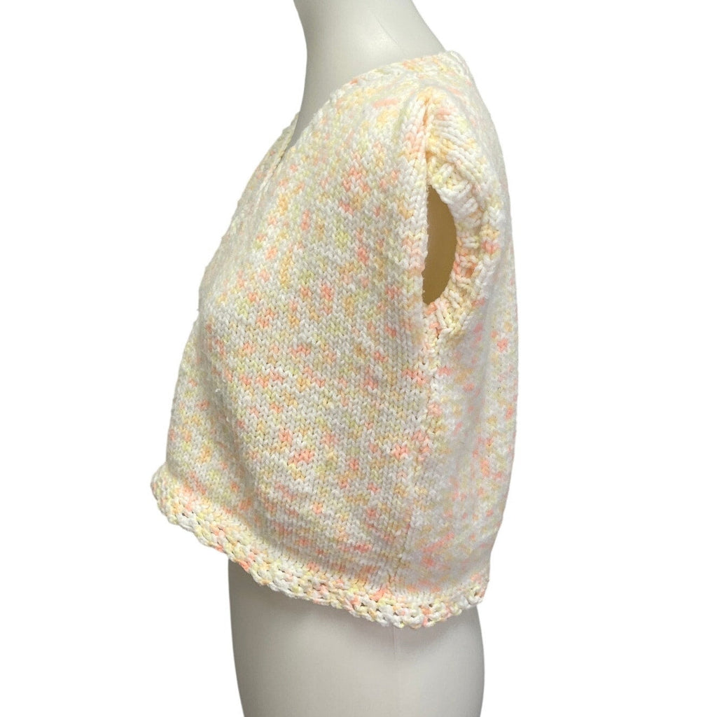Handmade Knit Womens Large Sleeveless V Neck Cropped Pullover Sweater