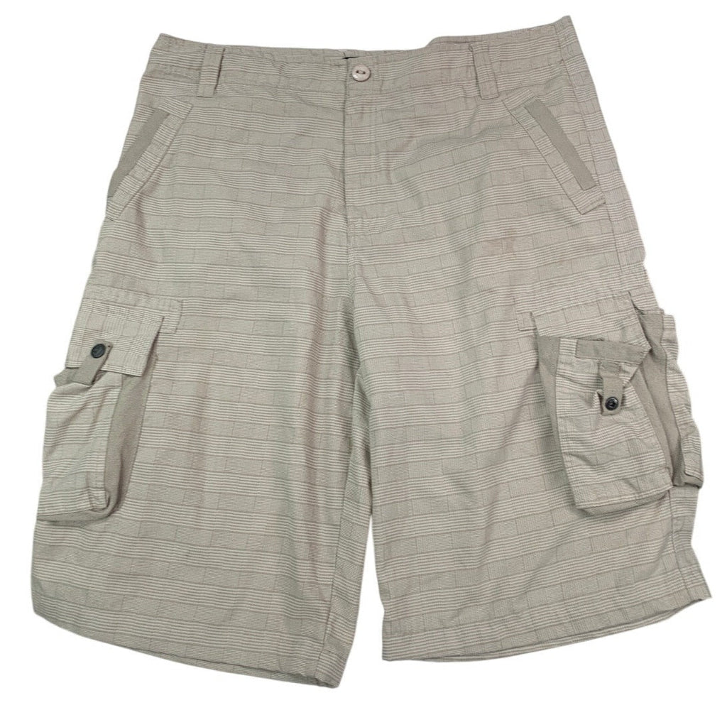 G-Net Mens Size 40 Cotton Khaki Plaid Long Bermuda Cargo Shorts w Pockets