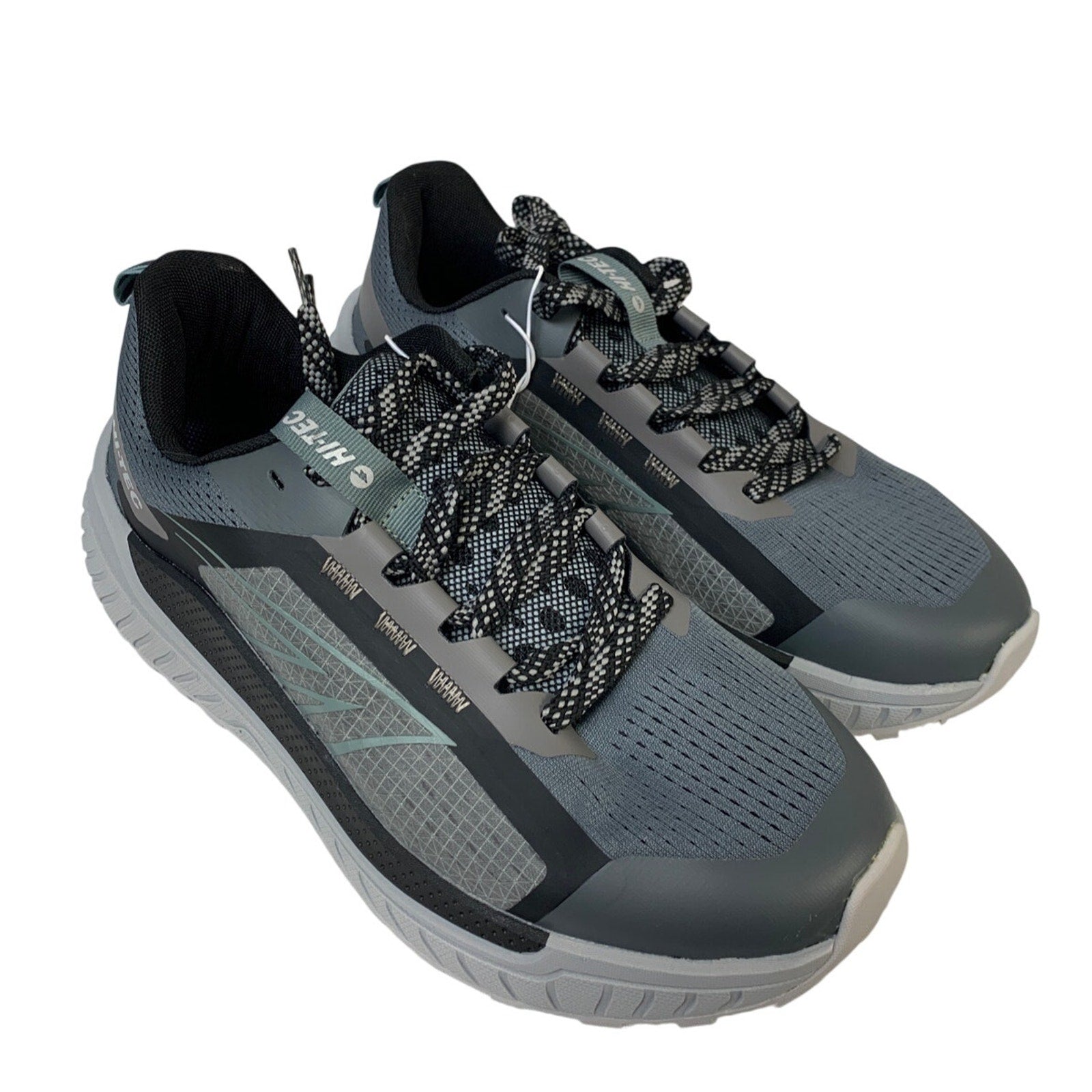 Hi-Tec Mens Size 8 Gray Black Mesh Lace Up Athletic Running Tennis Shoes