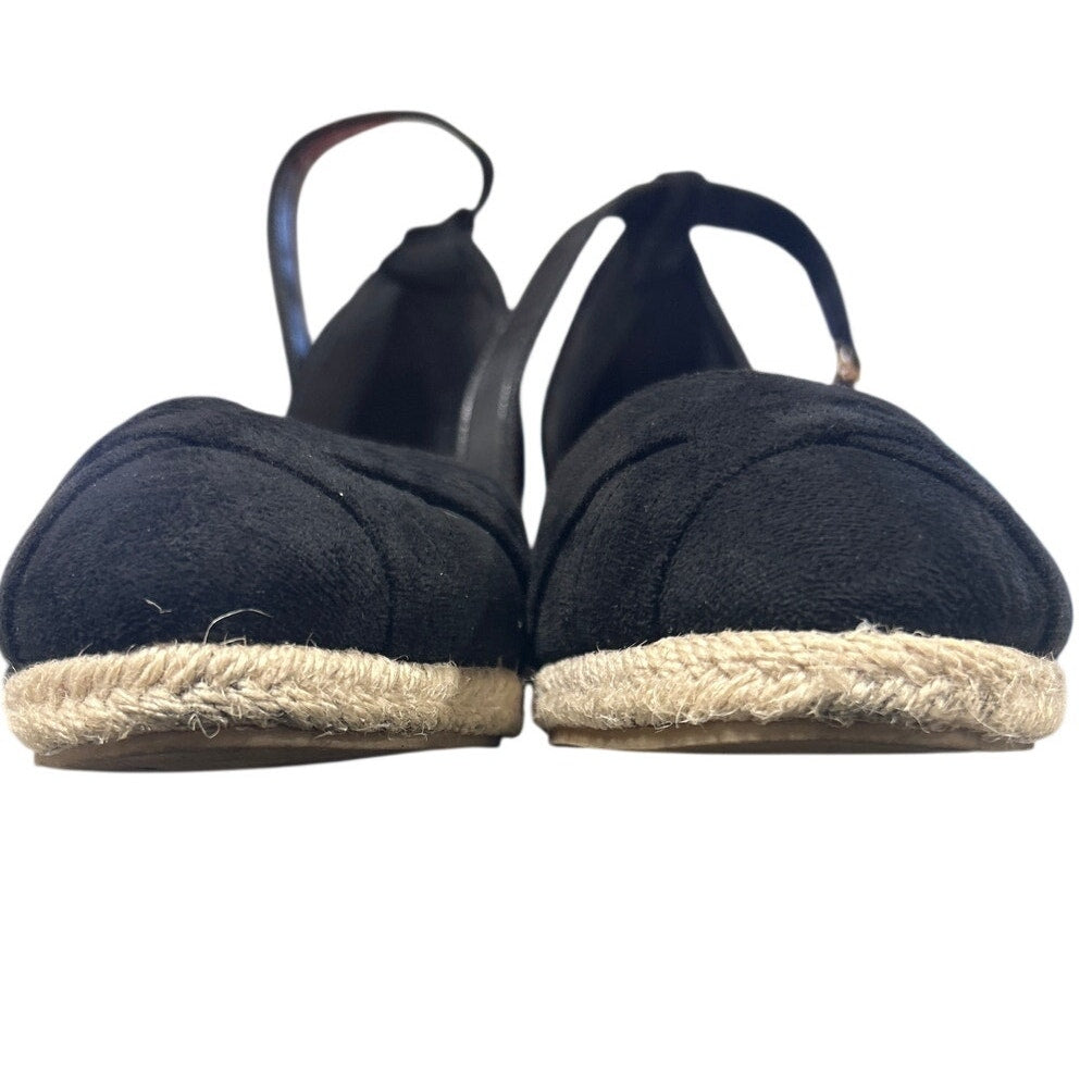 Reimferce Women Size 8 Black Faux Suede 2.5" Wedge Heel Ankle Strap Sandal Shoes
