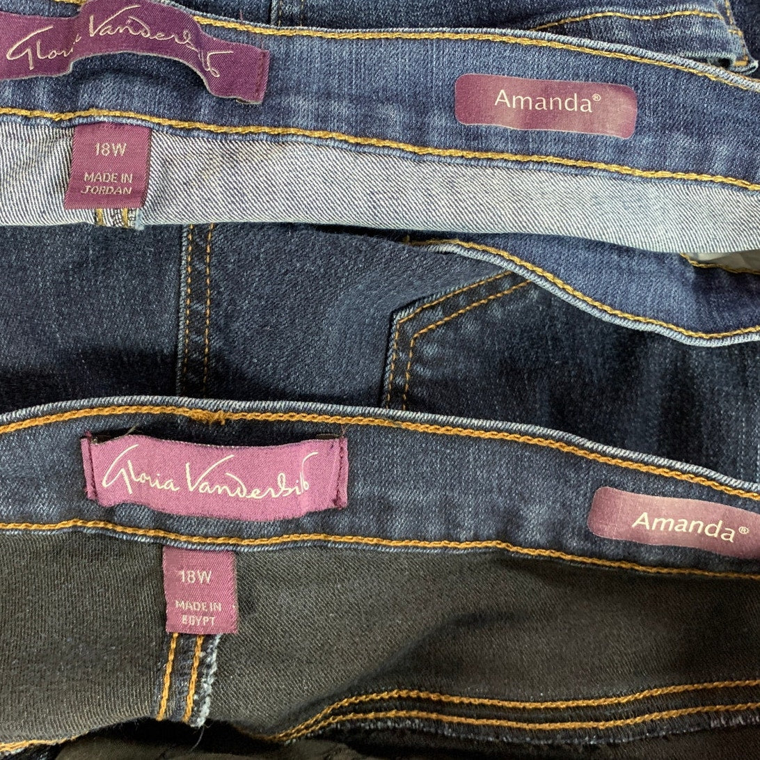 2 Gloria Vanderbilt Womens Plus Size 18W Cotton Blend Amanda Denim Blue Jeans