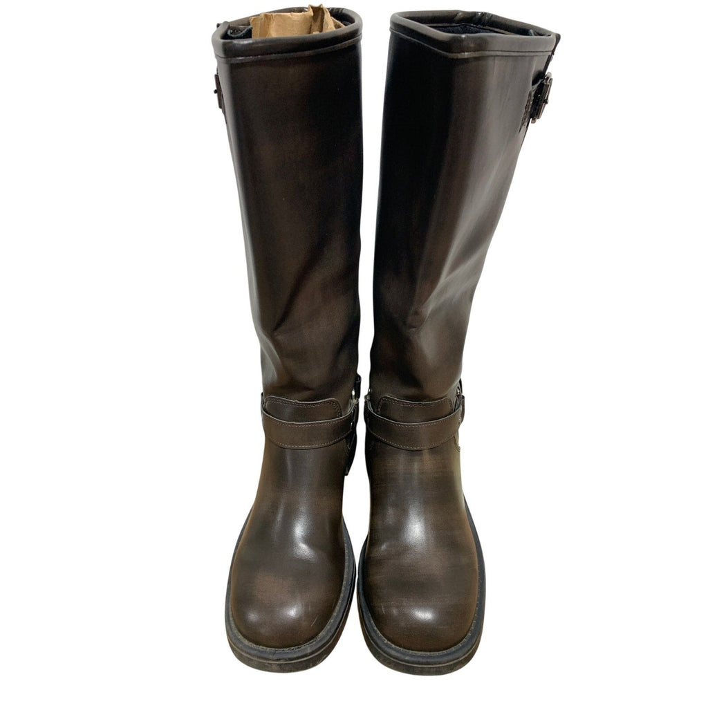 Aminugal Womens Size 7.5 Brown Faux Leather Knee High Square Toe Pull On Boots