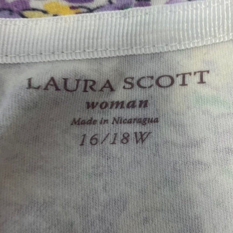 Laura Scott  Womens 16/18W Short Sleeve Floral Cotton Blend Short Sleeve Tee