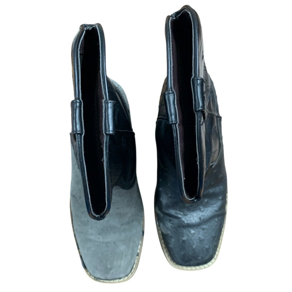 IUV Mens Size 8 Black Western Ostrich Style Embroidered Pull On Cowboy Boots