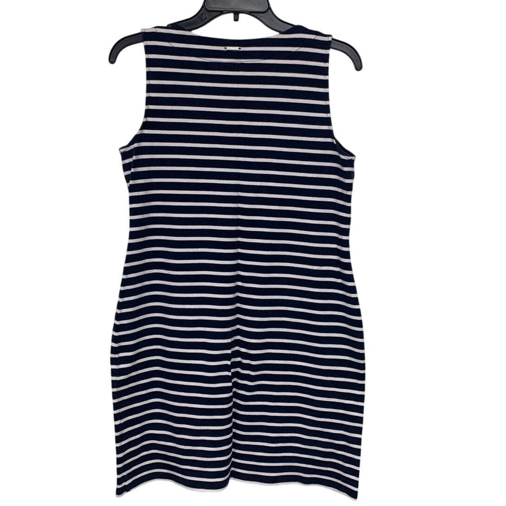 Nautica Womens Medium 100% Cotton Sleeveless Striped Lace Up V Neck Mini Dress