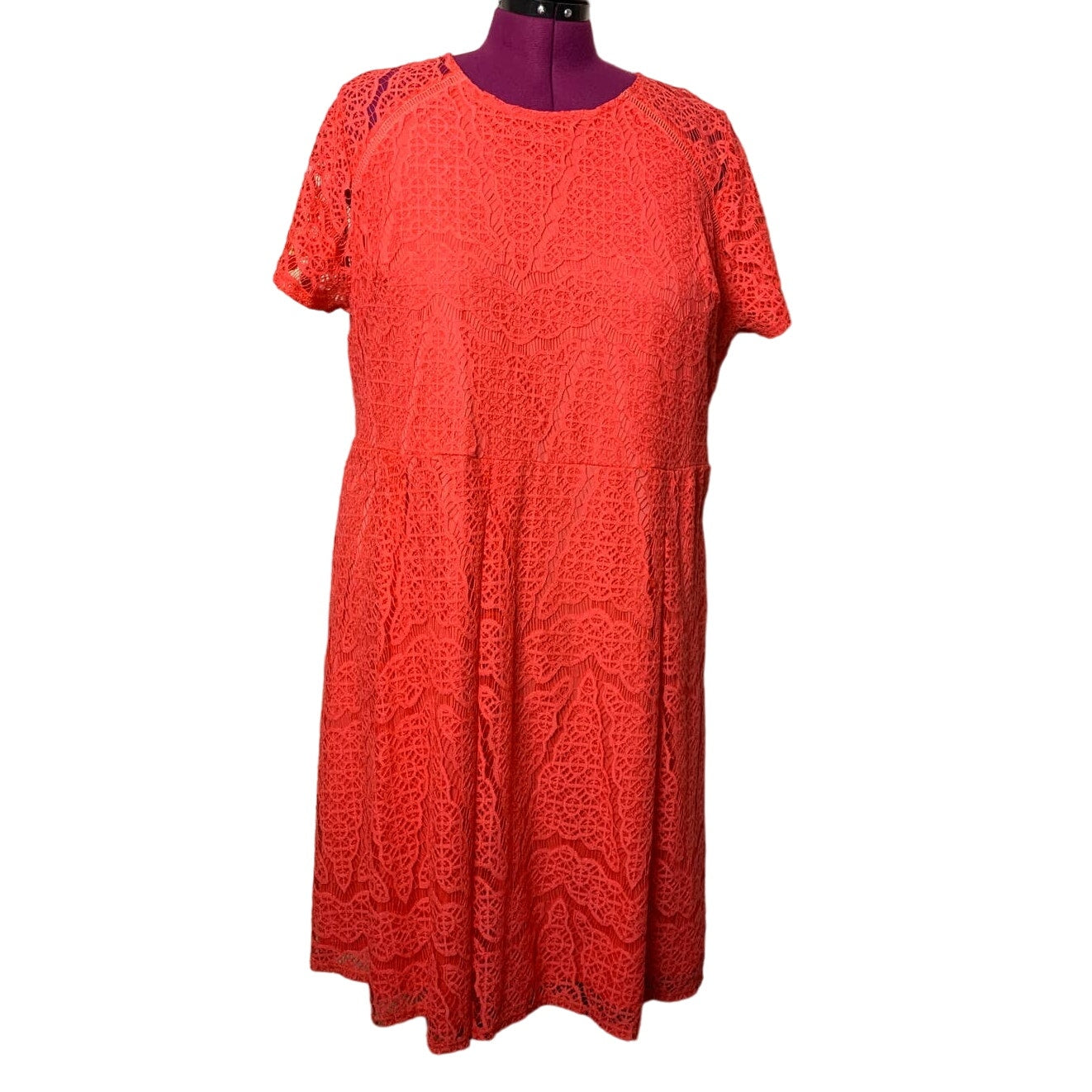 Apt 9 Womens 2X Orange Cotton Blend Lacy Overlay Midi Short Sleeve Sheath Dress