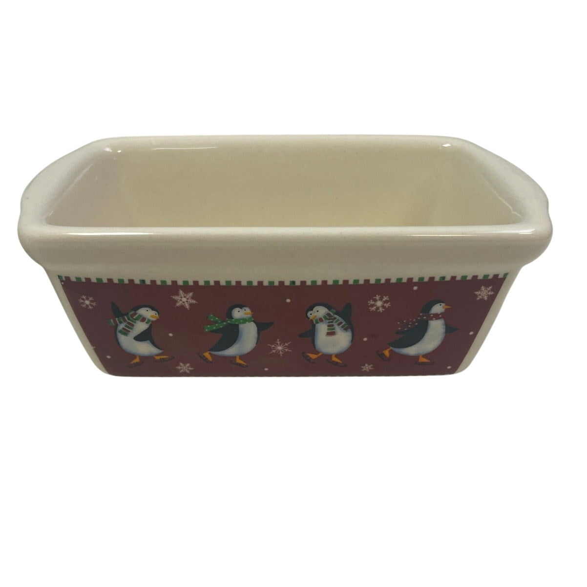 Set of Two Snowman Winter Penguin Microwave & Oven Safe Ceramic Mini Loaf Pans