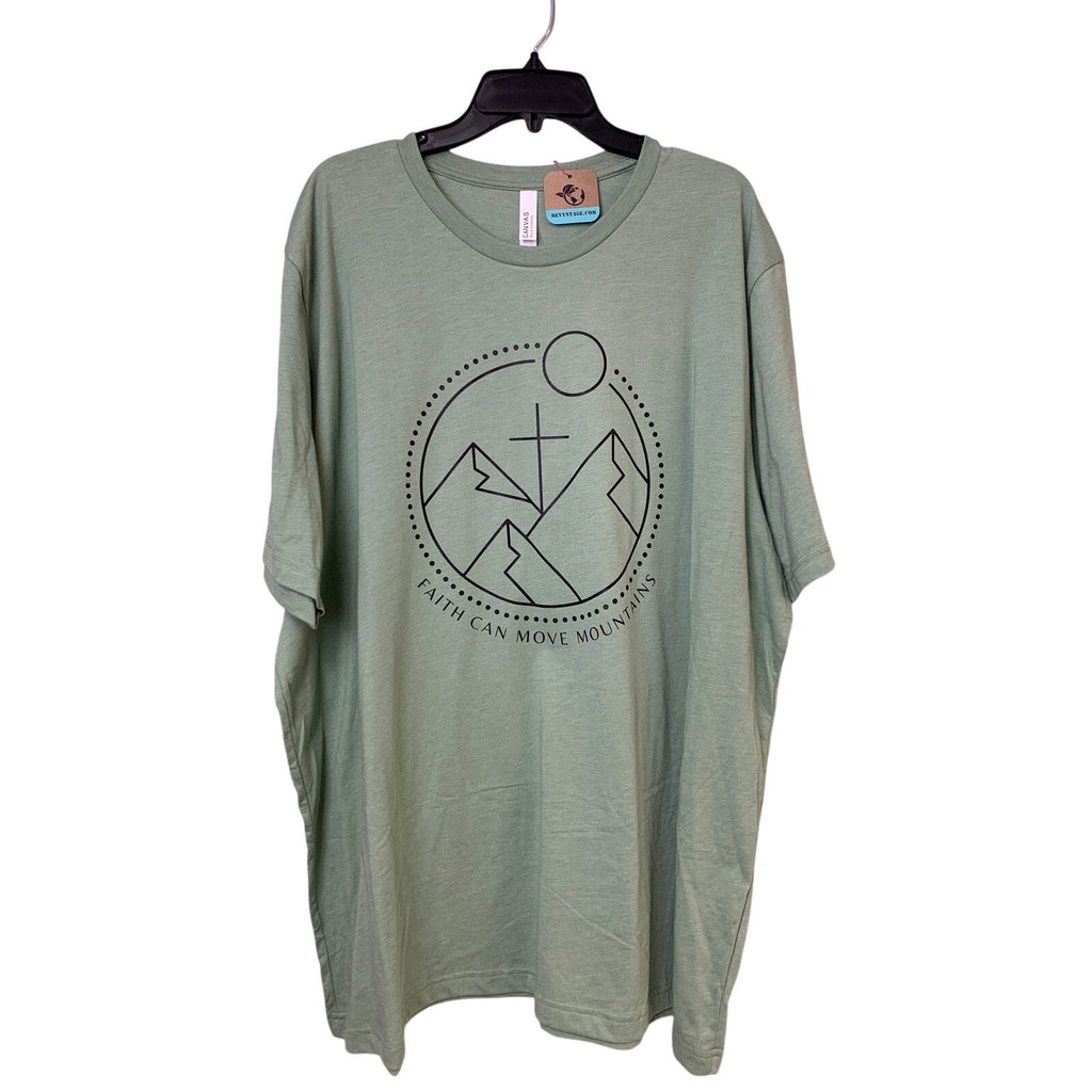 New Hand Printed Womens 4XL Green Faith Can Move Mountains Bible Crew Tee